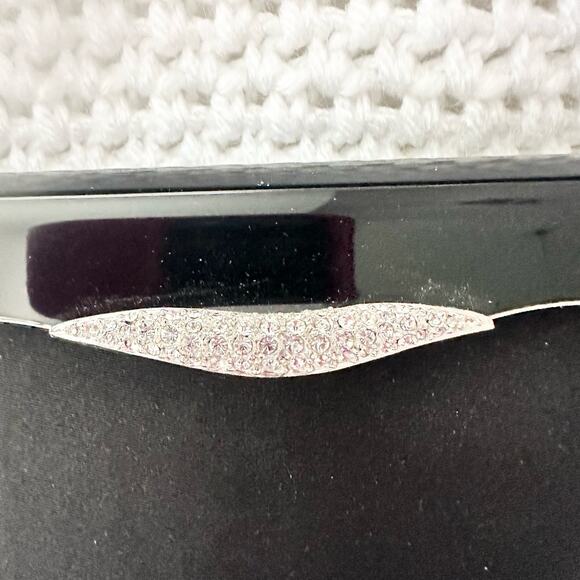 Crown Lewis Black Satin Evening Top Handle Clutch Mini Box Satchel Crystal Clasp - Picture 4 of 14